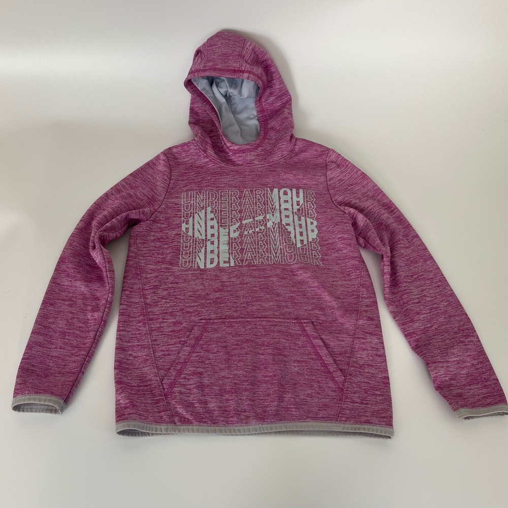 Under Armour ColdGear Pink Space Dye Pullover Hoodie Girls Medium YMD Logo